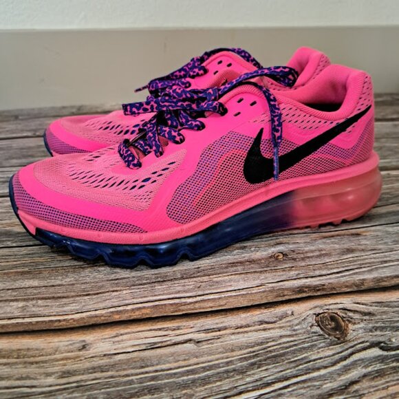 Nike Air Max Women's Bright Pink Running shoes 6Y or 7.5 Women's Leopard Laces - Picture 1 of 8